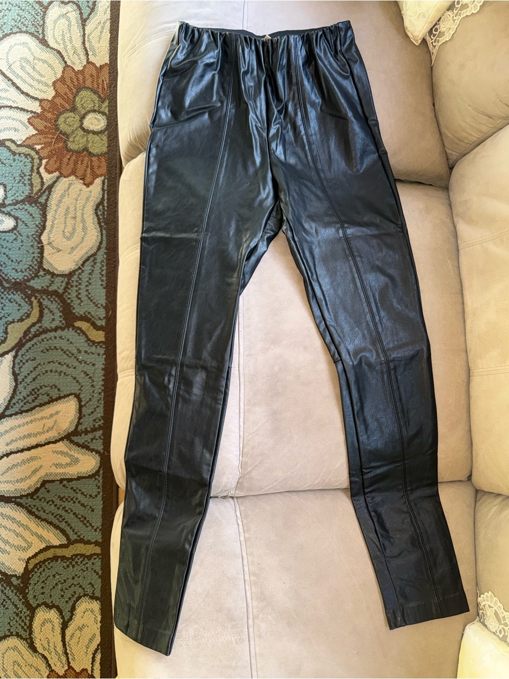 Y2K Gold Hawk Black Faux Leather Leggings